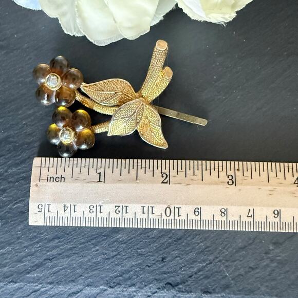 Vintage Hair Jewelry Brown Floral Hair Pin Flower Clip Barrette - Picture 4 of 5